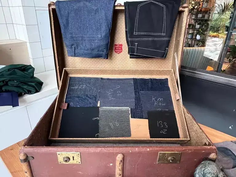 Bespoke jeans and denim fabric samples at Edinburgh Tailoring Company